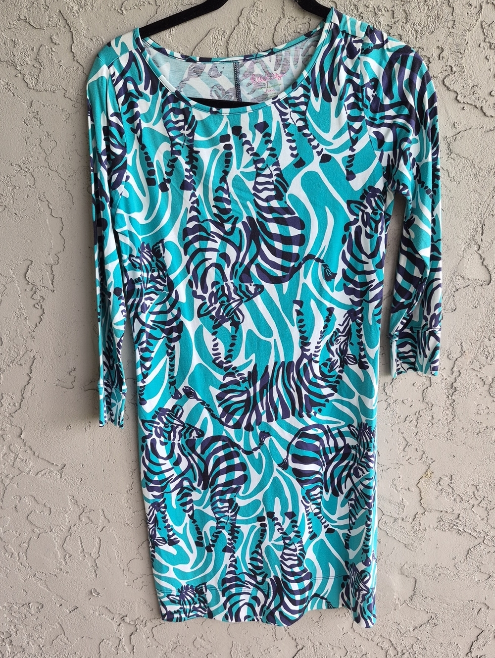 Lilly Pulitzer Turquoise and Navy Zebra-Print Coverup Dress